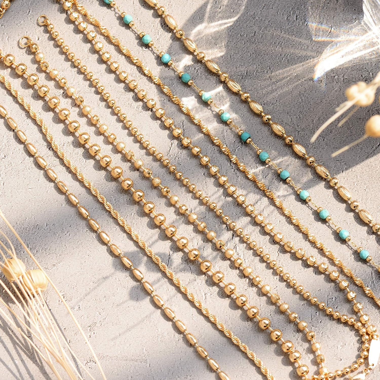image:imageMEVECCO Anklet for Women Gold Chain 14K Gold Plated Dainty Boho Beach Summer Simple Foot Jewelry Ankle BraceletSatellite Beaded