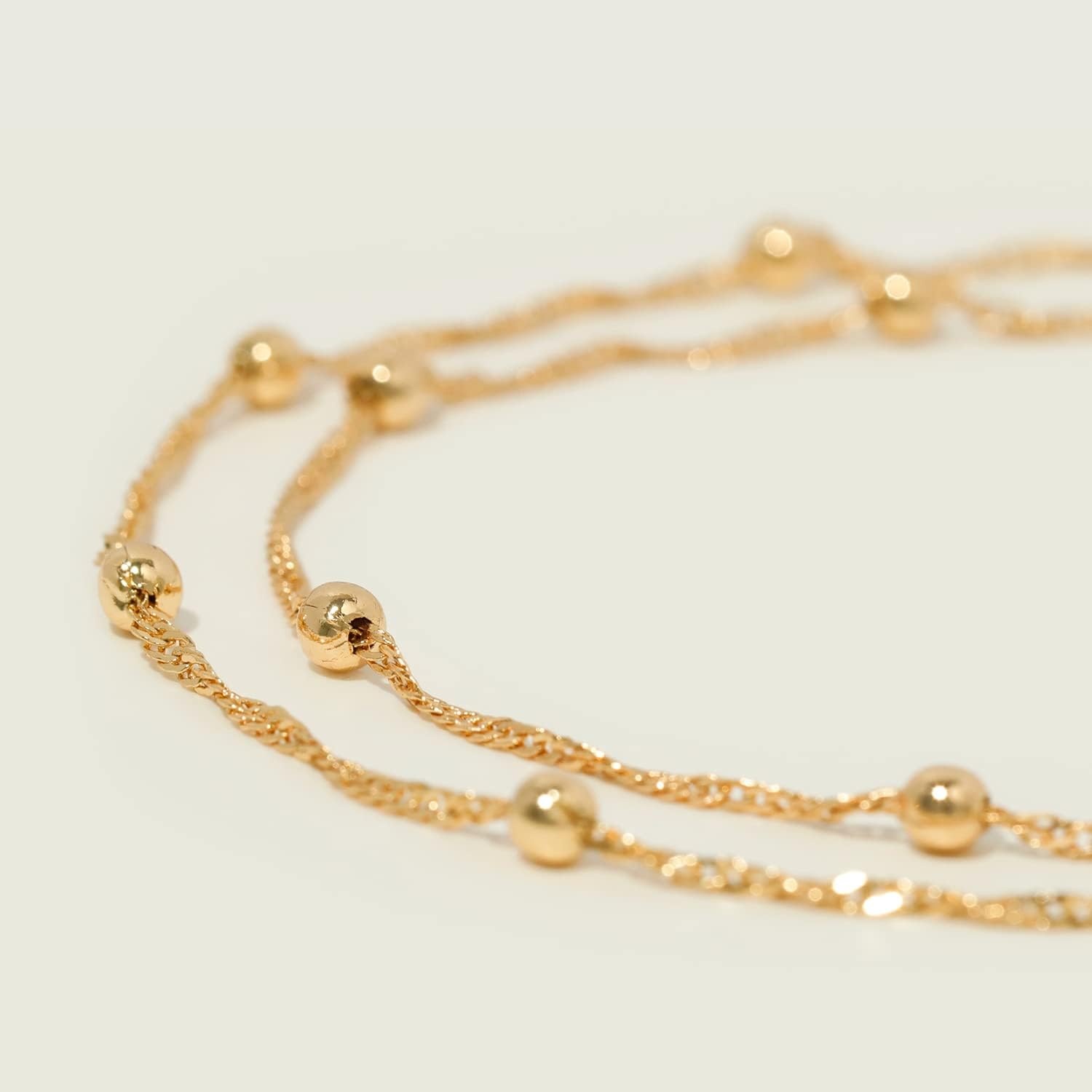 image:imageMEVECCO Anklet for Women Gold Chain 14K Gold Plated Dainty Boho Beach Summer Simple Foot Jewelry Ankle BraceletWave Bead