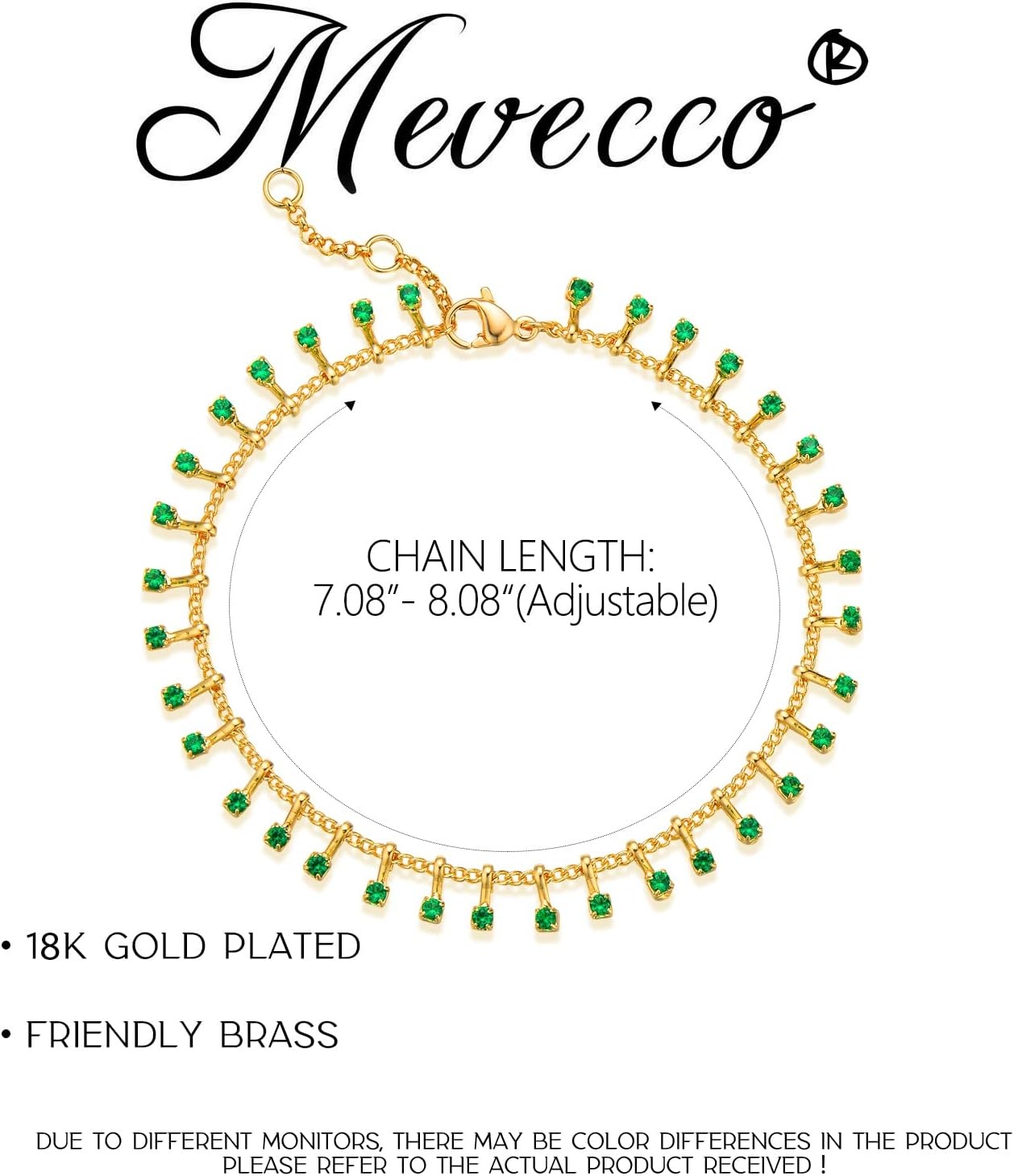image:imageMEVECCO Dainty Gold Bracelets18K Gold Plated Handmade Cute Tassel Cubic Zirconia Dangle Chain Minimalist Bracelet for Women Jewelry Gifts