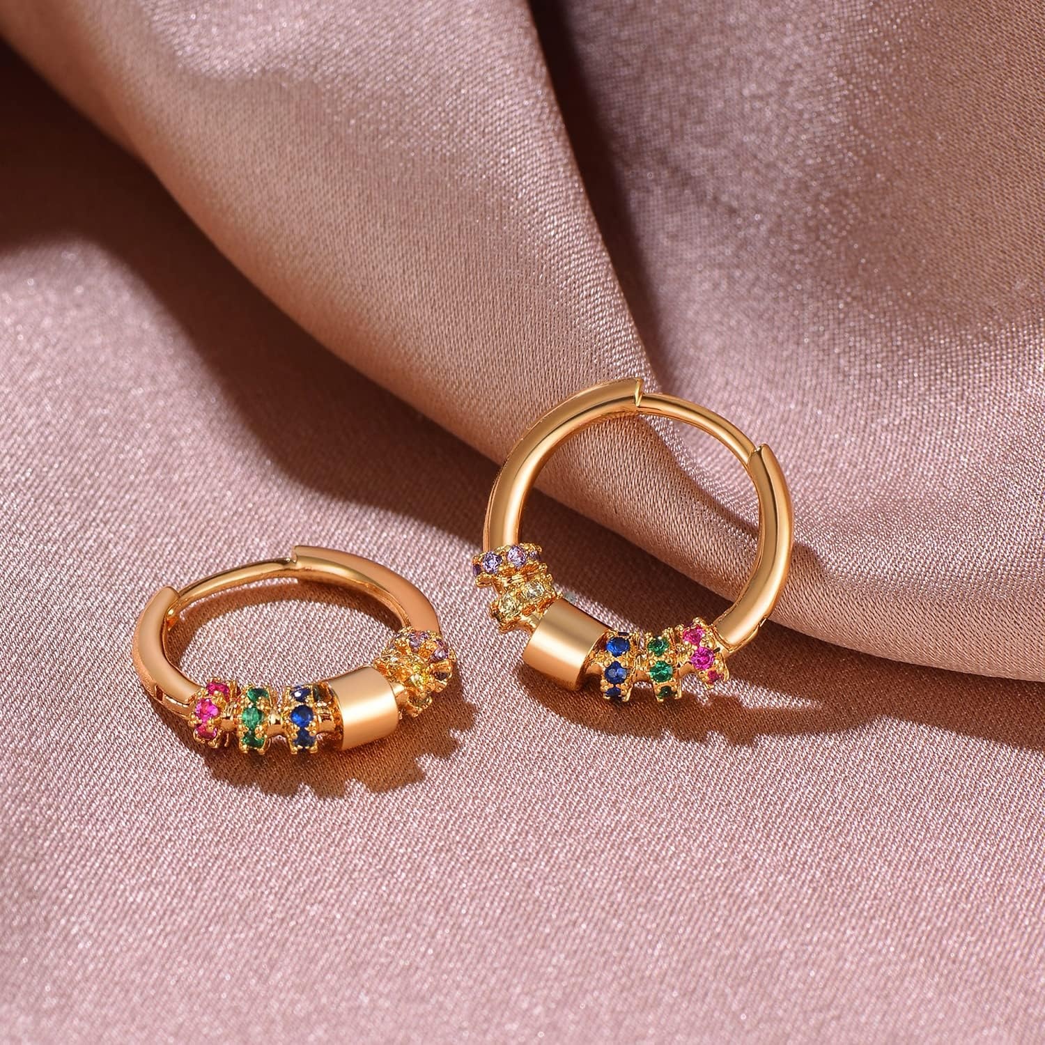 image:imageMEVECCO Gold Hoop Earrings for Women 18K Gold Plated Huggie Earrings Handmade Simple Minimalism Hoop Hypoallergenic Earrings for Everyday JewelryRainbow Gold