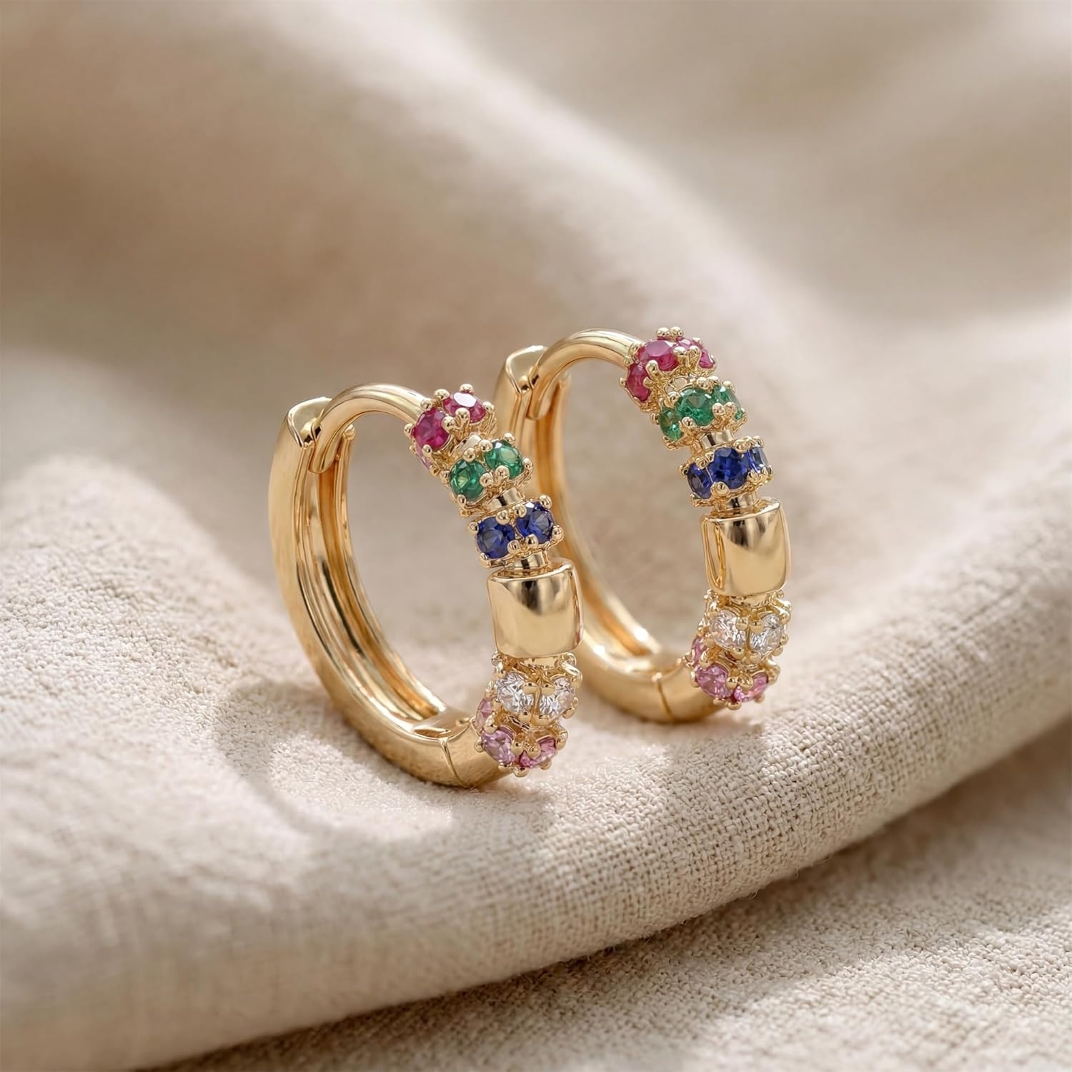 image:imageMEVECCO Gold Hoop Earrings for Women 18K Gold Plated Huggie Earrings Handmade Simple Minimalism Hoop Hypoallergenic Earrings for Everyday JewelryRainbow Hoop