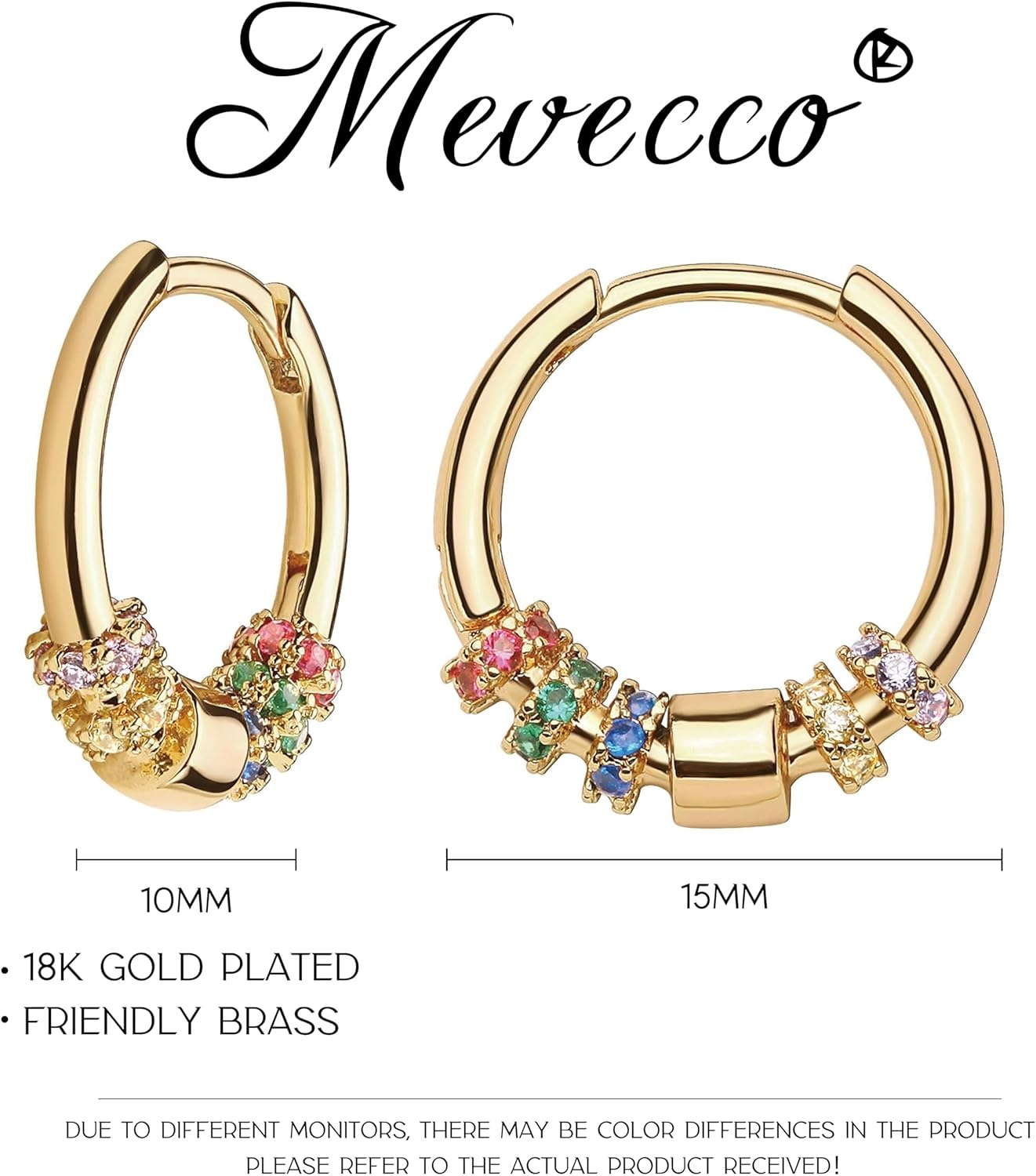 image:imageMEVECCO Gold Hoop Earrings for Women 18K Gold Plated Huggie Earrings Handmade Simple Minimalism Hoop Hypoallergenic Earrings for Everyday JewelryRainbow Gold