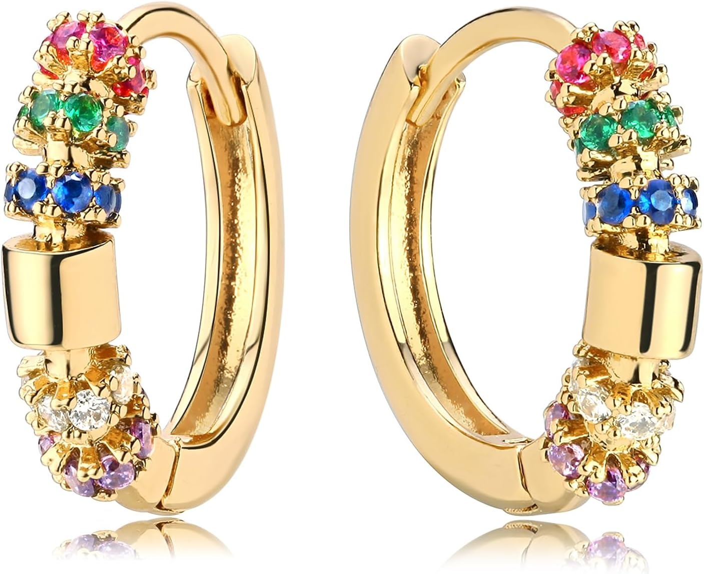 image:imageMEVECCO Gold Hoop Earrings for Women 18K Gold Plated Huggie Earrings Handmade Simple Minimalism Hoop Hypoallergenic Earrings for Everyday JewelryRainbow Hoop