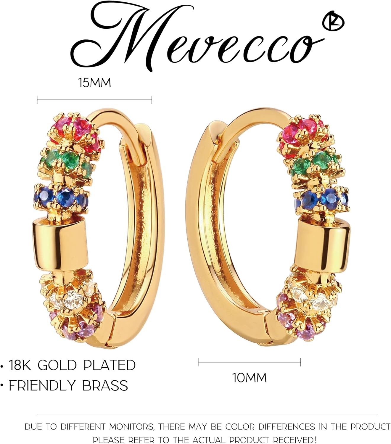 image:imageMEVECCO Gold Hoop Earrings for Women 18K Gold Plated Huggie Earrings Handmade Simple Minimalism Hoop Hypoallergenic Earrings for Everyday JewelryRainbow Hoop
