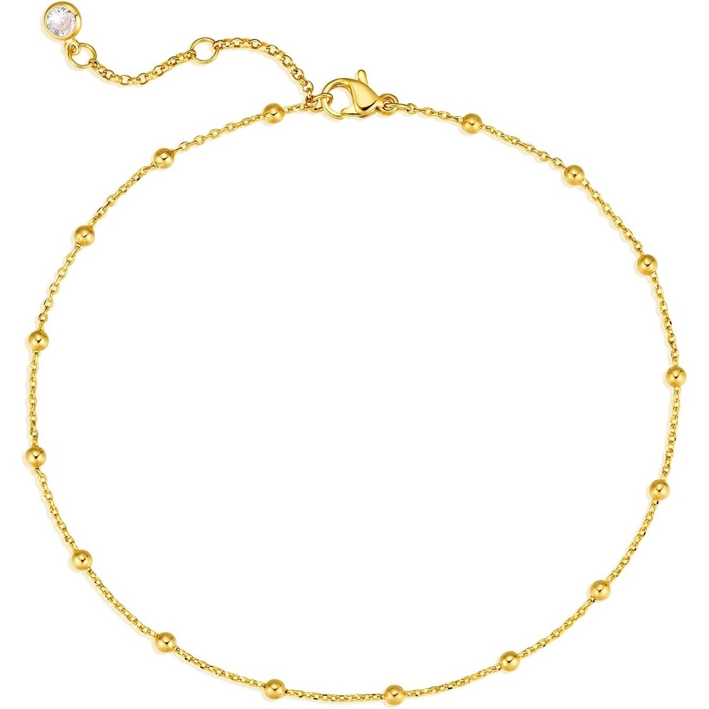 image:imageMEVECCO Anklet for Women Gold Chain 14K Gold Plated Dainty Boho Beach Summer Simple Foot Jewelry Ankle BraceletBall Big