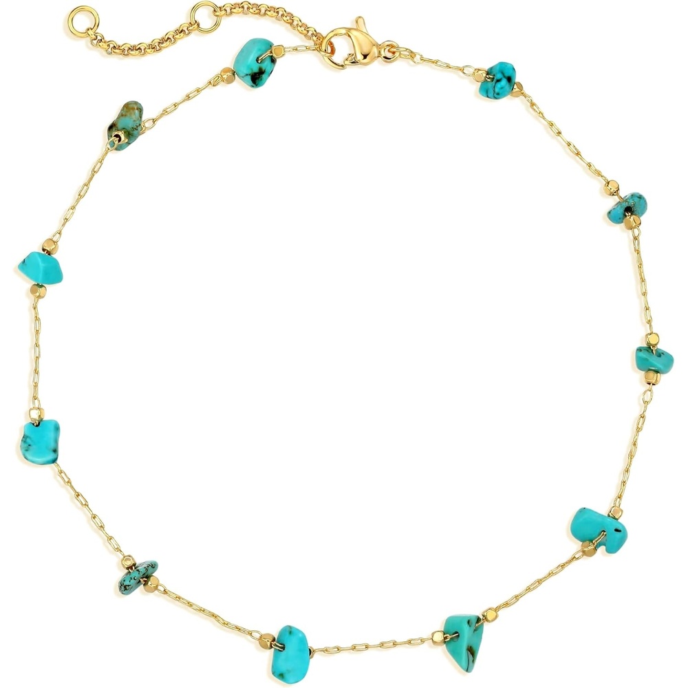 image:imageMEVECCO Anklet for Women Gold Chain 14K Gold Plated Dainty Boho Beach Summer Simple Foot Jewelry Ankle BraceletBead Turquoise