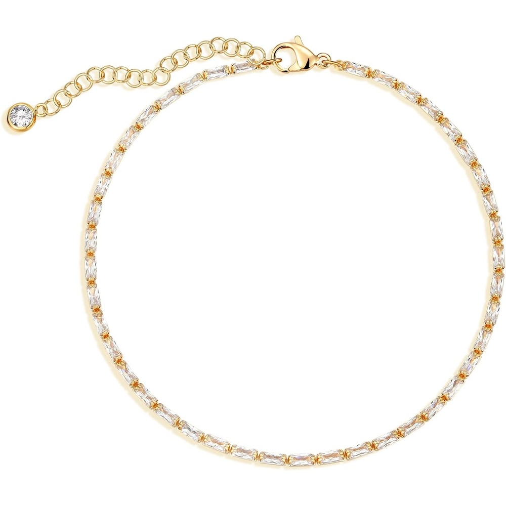 image:imageMEVECCO Anklet for Women Gold Chain 14K Gold Plated Dainty Boho Beach Summer Simple Foot Jewelry Ankle BraceletCZ Rectangle