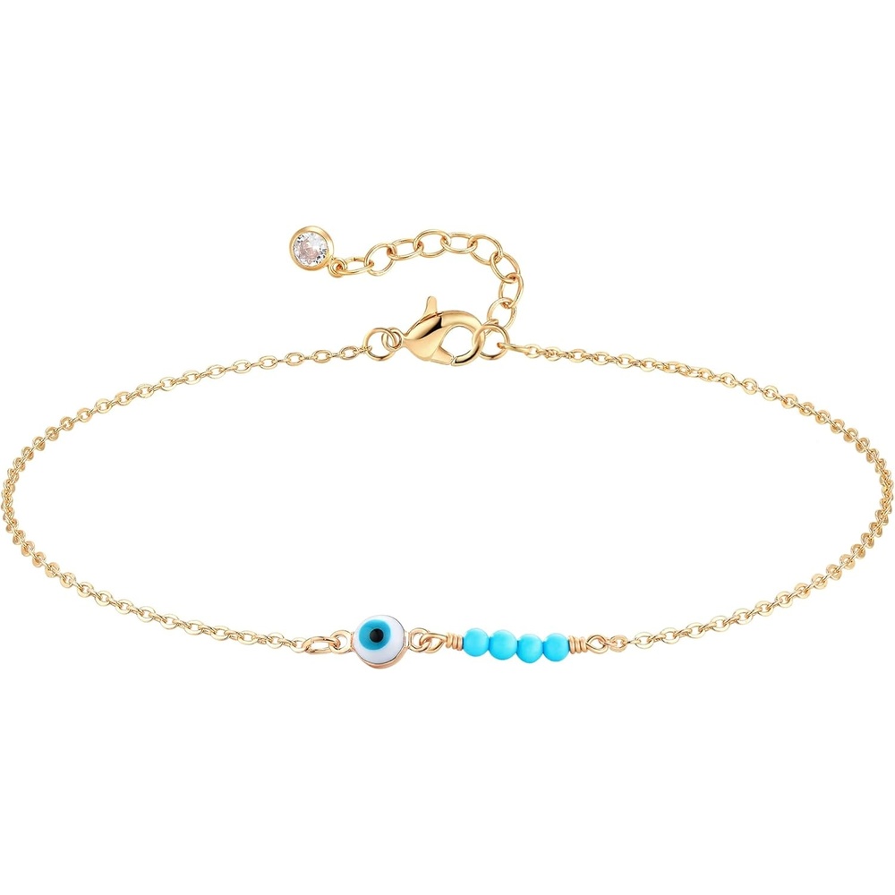 image:imageMEVECCO Anklet for Women Gold Chain 14K Gold Plated Dainty Boho Beach Summer Simple Foot Jewelry Ankle BraceletEvil Eye