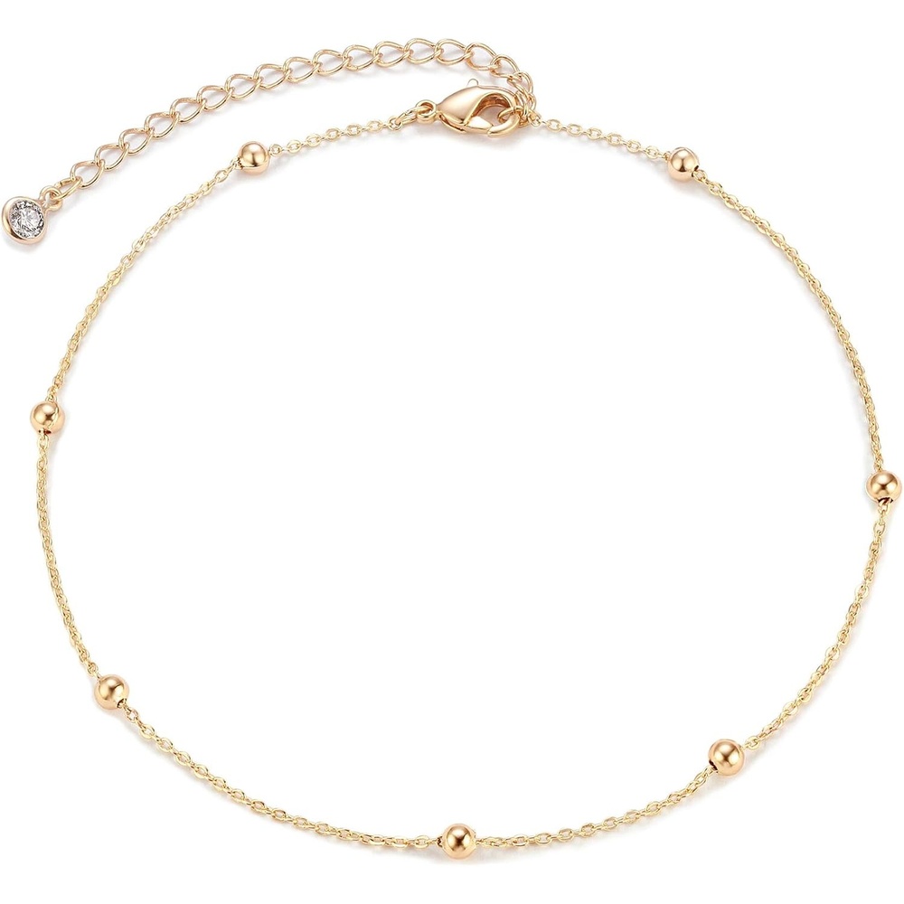 image:imageMEVECCO Anklet for Women Gold Chain 14K Gold Plated Dainty Boho Beach Summer Simple Foot Jewelry Ankle BraceletGold Ball
