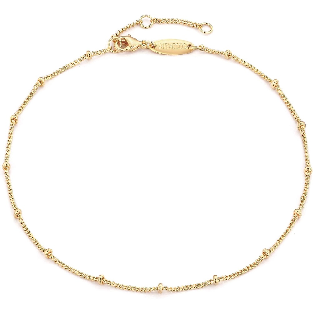 image:imageMEVECCO Anklet for Women Gold Chain 14K Gold Plated Dainty Boho Beach Summer Simple Foot Jewelry Ankle BraceletGold Bead