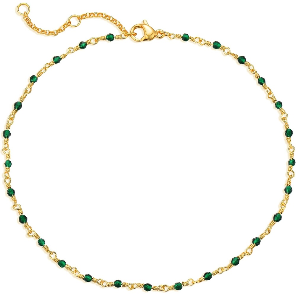 image:imageMEVECCO Anklet for Women Gold Chain 14K Gold Plated Dainty Boho Beach Summer Simple Foot Jewelry Ankle BraceletGreen cz