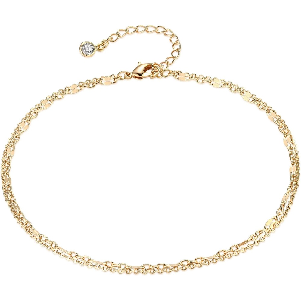 image:imageMEVECCO Anklet for Women Gold Chain 14K Gold Plated Dainty Boho Beach Summer Simple Foot Jewelry Ankle BraceletLayer Lace
