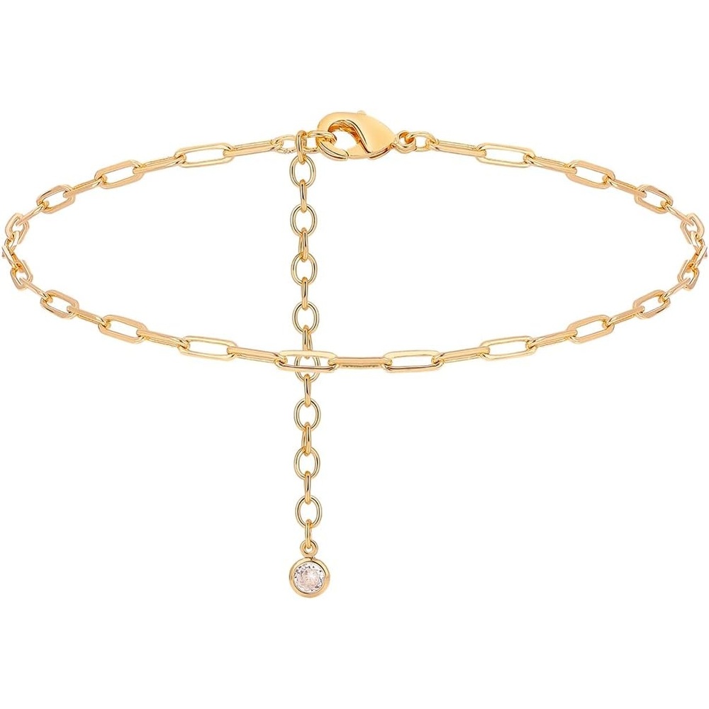 image:imageMEVECCO Anklet for Women Gold Chain 14K Gold Plated Dainty Boho Beach Summer Simple Foot Jewelry Ankle BraceletPaperClip Chain Thin