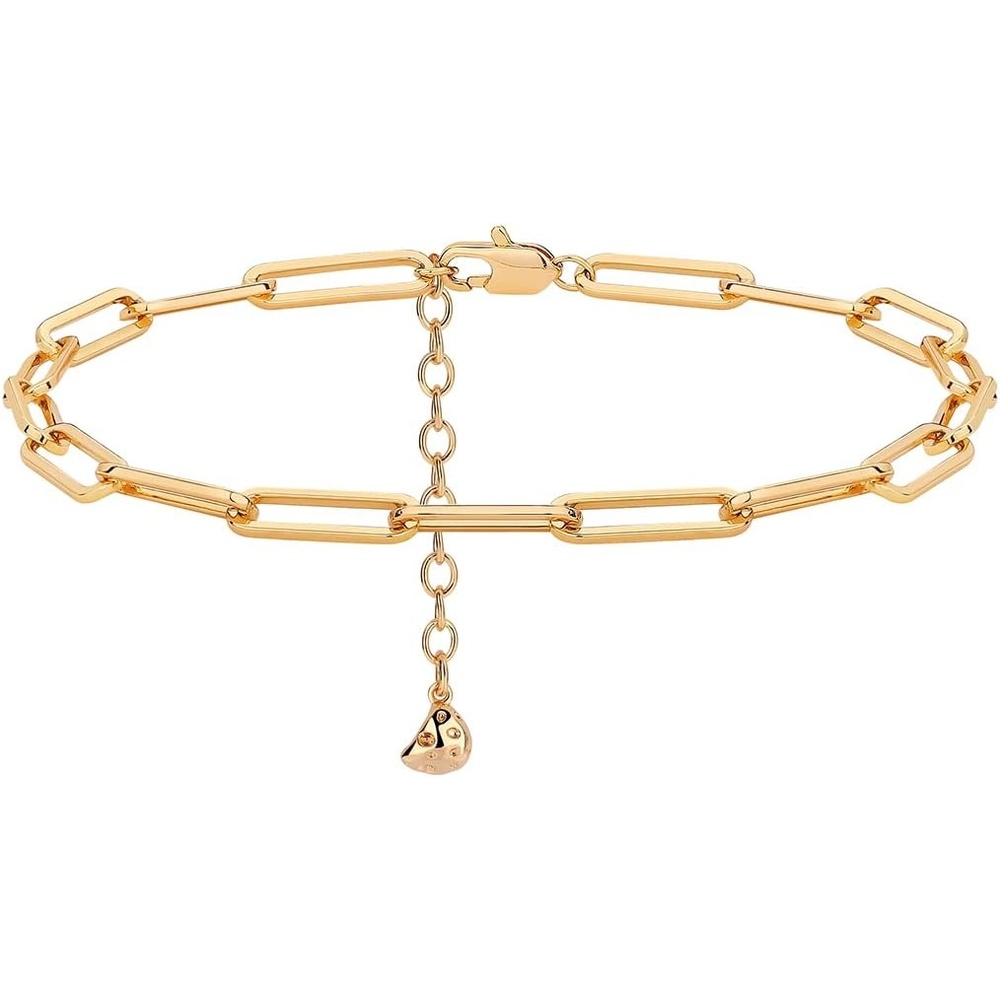 image:imageMEVECCO Anklet for Women Gold Chain 14K Gold Plated Dainty Boho Beach Summer Simple Foot Jewelry Ankle BraceletPaperclip Chain Big