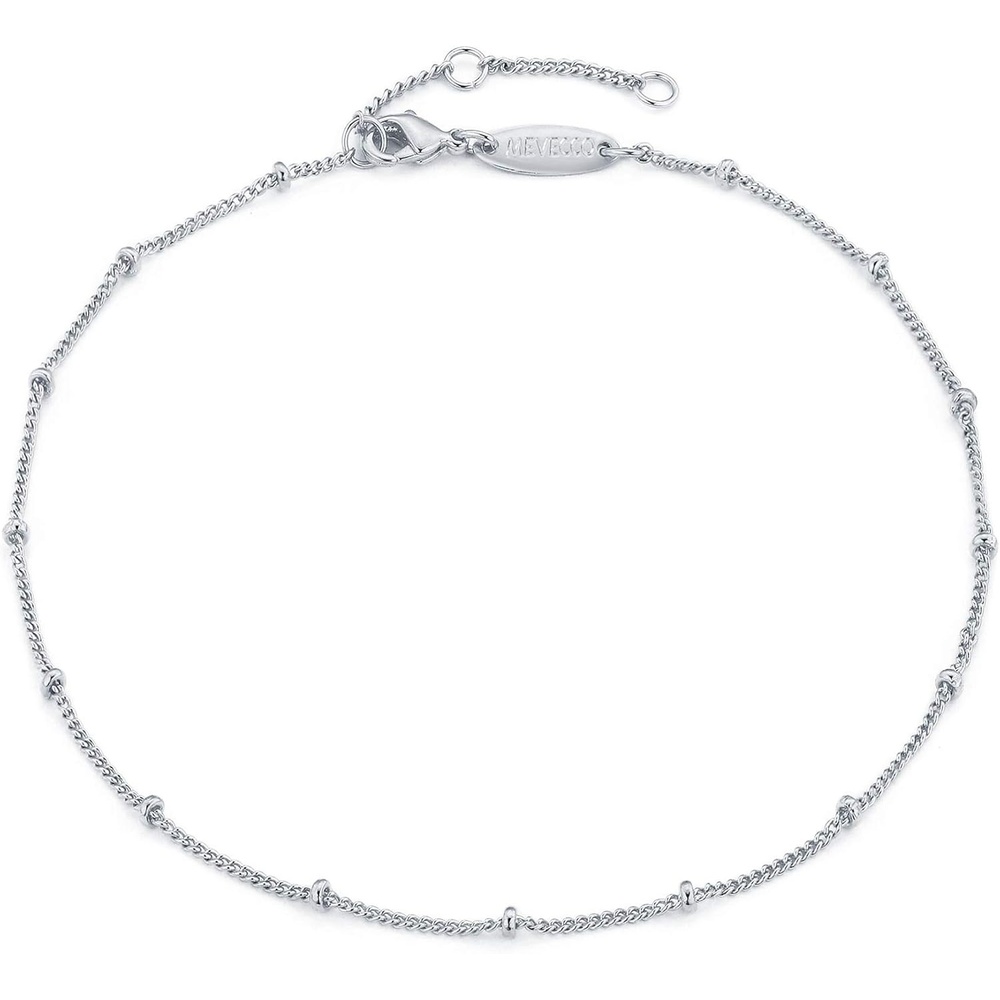 image:imageMEVECCO Anklet for Women Gold Chain 14K Gold Plated Dainty Boho Beach Summer Simple Foot Jewelry Ankle BraceletSilver Bead