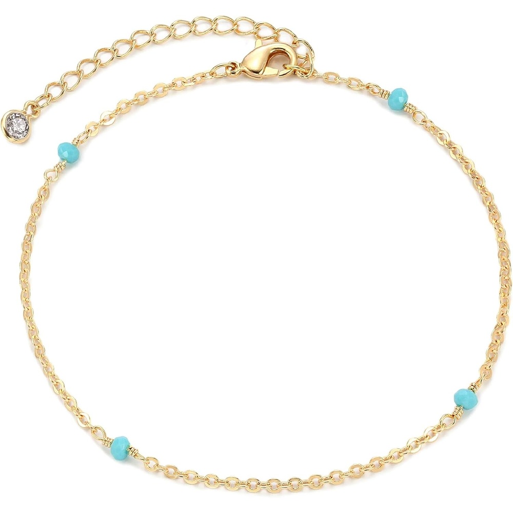 image:imageMEVECCO Anklet for Women Gold Chain 14K Gold Plated Dainty Boho Beach Summer Simple Foot Jewelry Ankle BraceletTurquoise