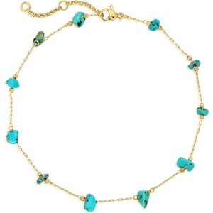 image:imageMEVECCO Anklet for Women Gold Chain 14K Gold Plated Dainty Boho Beach Summer Simple Foot Jewelry Ankle BraceletBead Turquoise