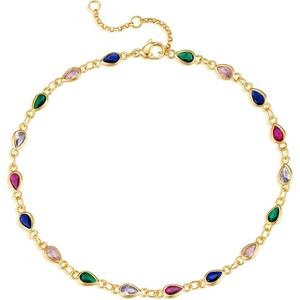 image:imageMEVECCO Anklet for Women Gold Chain 14K Gold Plated Dainty Boho Beach Summer Simple Foot Jewelry Ankle BraceletColorful CZ Chain