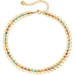 image:imageMEVECCO Anklet for Women Gold Chain 14K Gold Plated Dainty Boho Beach Summer Simple Foot Jewelry Ankle BraceletEvil Eye  Leaf