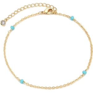 image:imageMEVECCO Anklet for Women Gold Chain 14K Gold Plated Dainty Boho Beach Summer Simple Foot Jewelry Ankle BraceletTurquoise