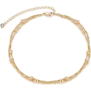 image:imageMEVECCO Anklet for Women Gold Chain 14K Gold Plated Dainty Boho Beach Summer Simple Foot Jewelry Ankle BraceletWave Bead