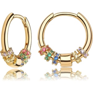 image:imageMEVECCO Gold Hoop Earrings for Women 18K Gold Plated Huggie Earrings Handmade Simple Minimalism Hoop Hypoallergenic Earrings for Everyday JewelryRainbow Gold