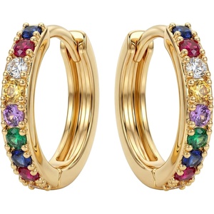image:imageMEVECCO Gold Hoop Earrings for Women 18K Gold Plated Huggie Earrings Handmade Simple Minimalism Hoop Hypoallergenic Earrings for Everyday JewelryRainbow CZ