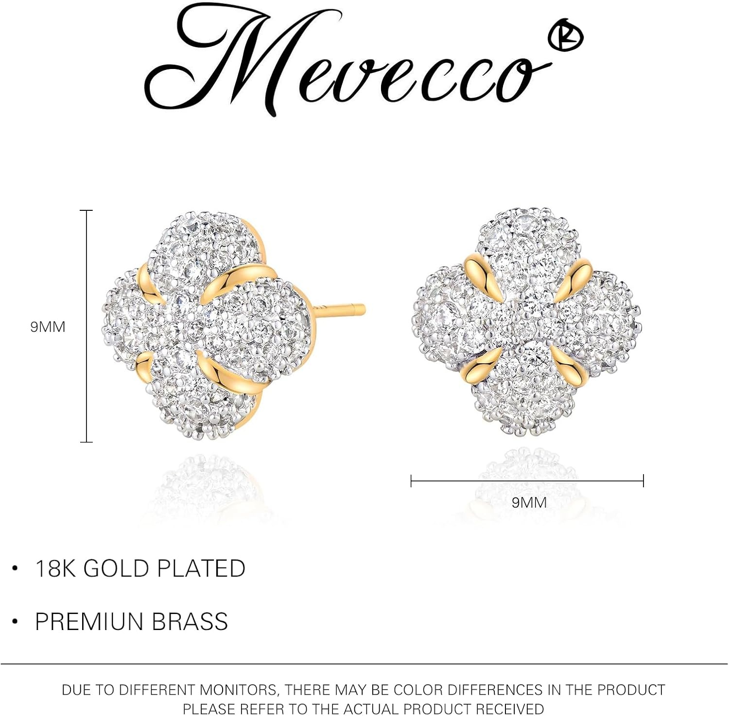 image:imageMEVECCO 18K Gold Plated Stud Earrings for Women Cubic Zirconia Dainty Small Minimalist Shape Jewelry for Everyday Stackable Styleflower