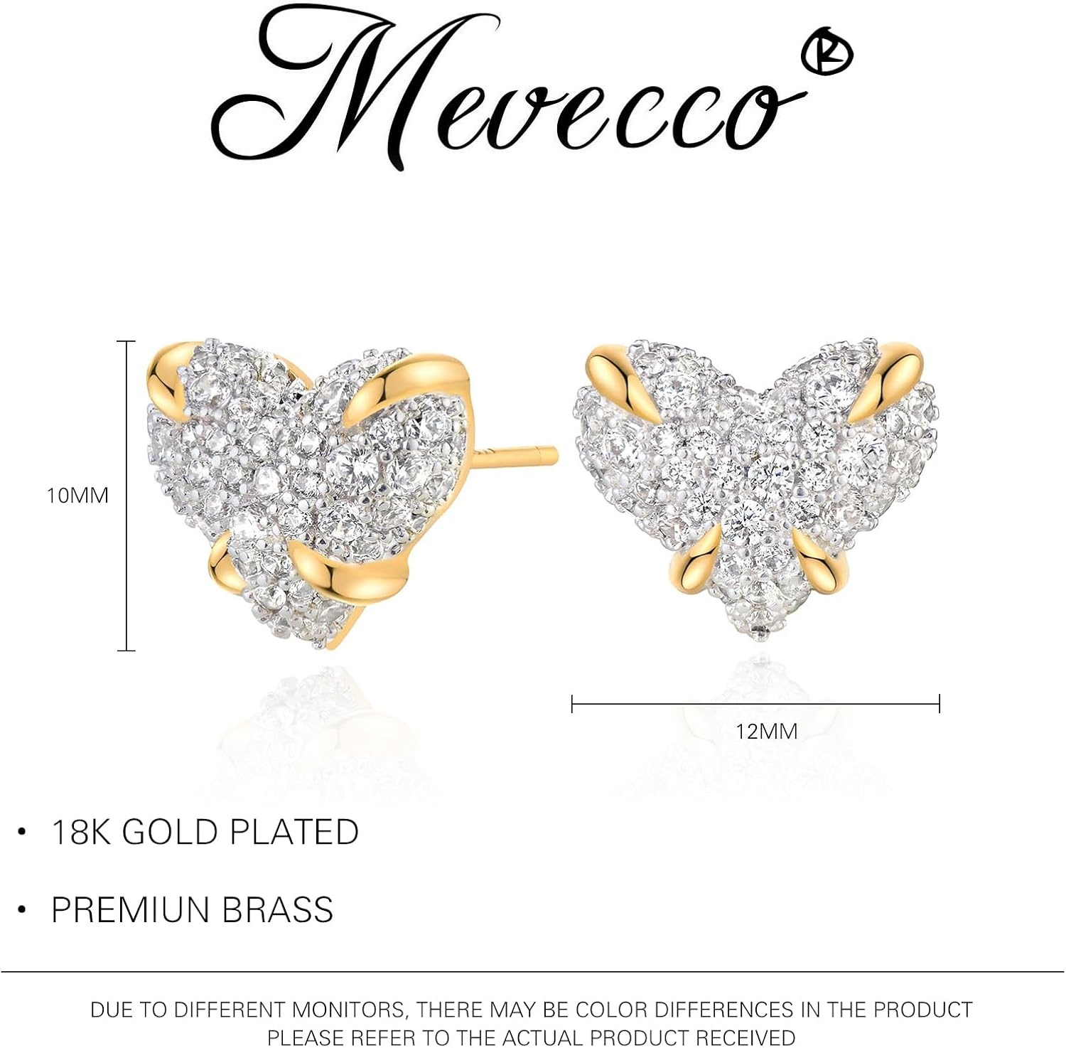 image:imageMEVECCO 18K Gold Plated Stud Earrings for Women Cubic Zirconia Dainty Small Minimalist Shape Jewelry for Everyday Stackable Styleheart