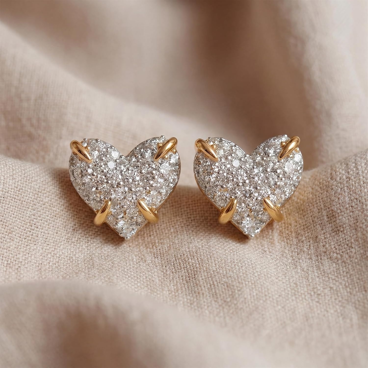 image:imageMEVECCO 18K Gold Plated Stud Earrings for Women Cubic Zirconia Dainty Small Minimalist Shape Jewelry for Everyday Stackable Styleheart