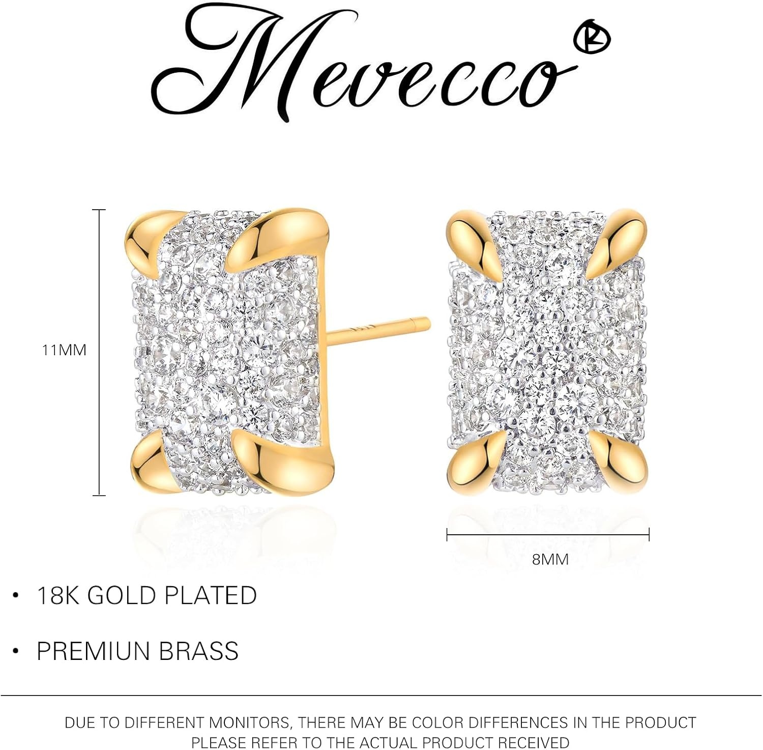 image:imageMEVECCO 18K Gold Plated Stud Earrings for Women Cubic Zirconia Dainty Small Minimalist Shape Jewelry for Everyday Stackable Stylerectangle