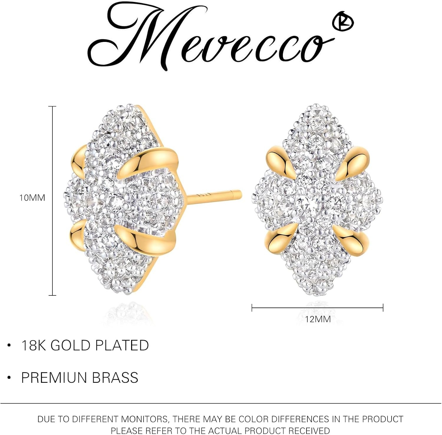 image:imageMEVECCO 18K Gold Plated Stud Earrings for Women Cubic Zirconia Dainty Small Minimalist Shape Jewelry for Everyday Stackable Stylerhombus