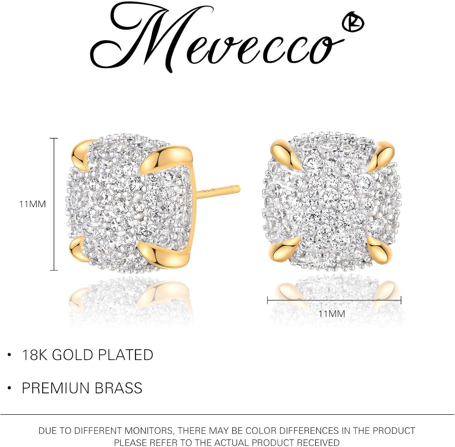 image:imageMEVECCO 18K Gold Plated Stud Earrings for Women Cubic Zirconia Dainty Small Minimalist Shape Jewelry for Everyday Stackable Stylesquare