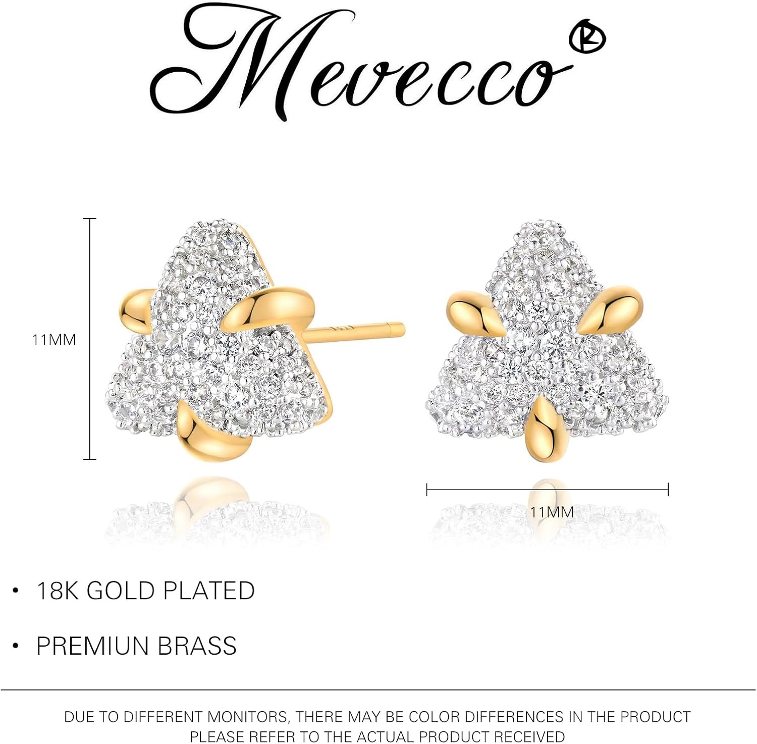 image:imageMEVECCO 18K Gold Plated Stud Earrings for Women Cubic Zirconia Dainty Small Minimalist Shape Jewelry for Everyday Stackable Styletriangle