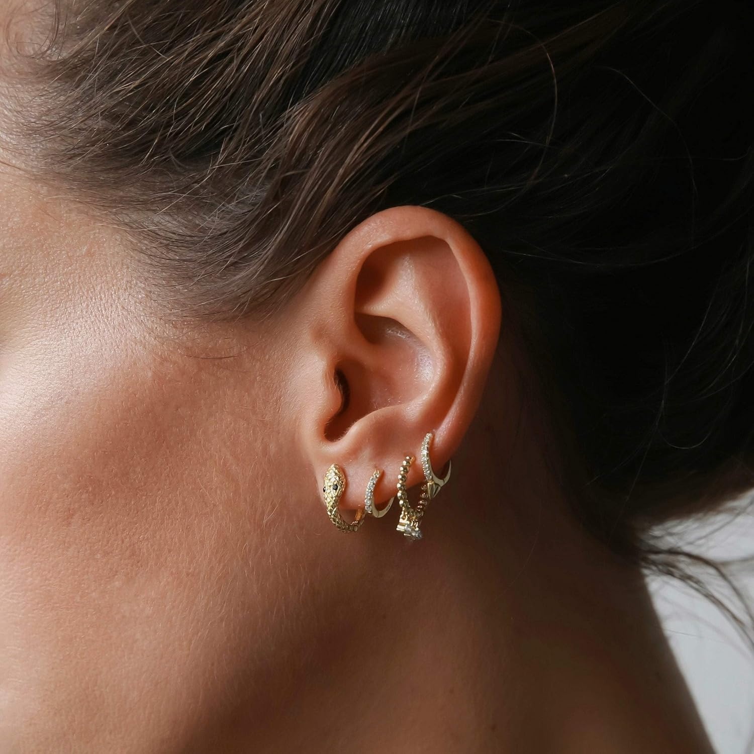 image:imageMEVECCO Dainty Gold Snake Earrings for Women 18K Gold Plated Dainty Snake Huggie Hoop Earrings Small Tiny Minimalist Snake Hoop Huggie Earrings Snake JewelrySnake Hoop