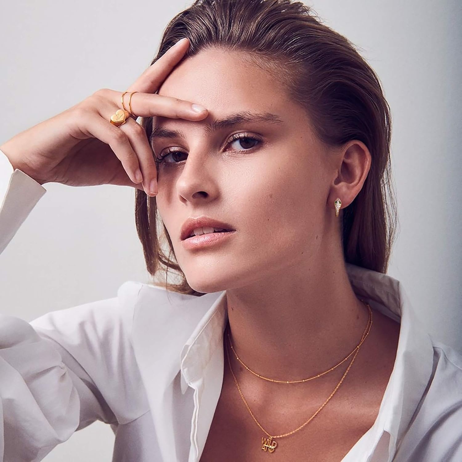 image:imageMEVECCO Dainty Gold Snake Earrings for Women 18K Gold Plated Dainty Snake Huggie Hoop Earrings Small Tiny Minimalist Snake Hoop Huggie Earrings Snake JewelrySnake CZ Green Eye