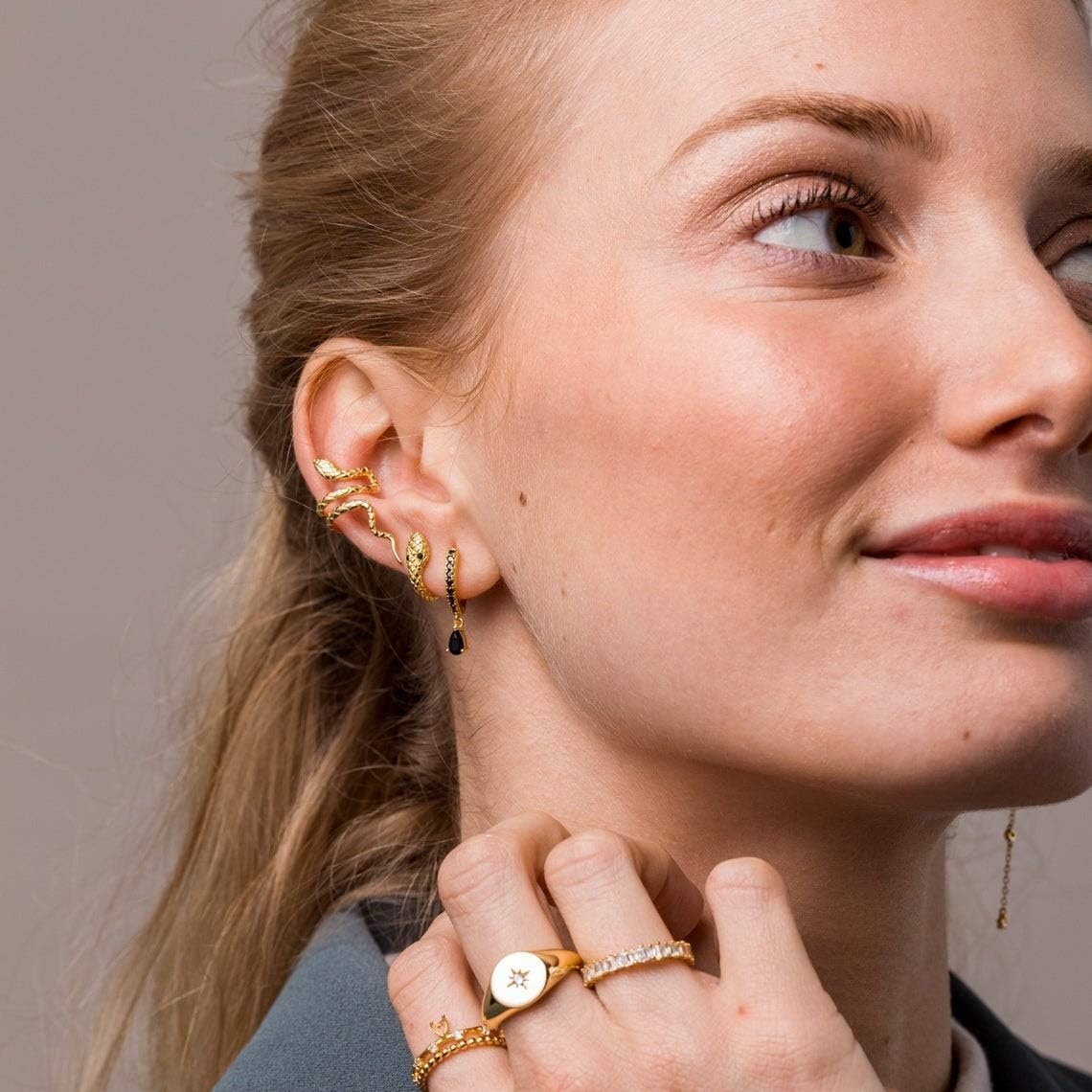 image:imageMEVECCO Dainty Gold Snake Earrings for Women 18K Gold Plated Dainty Snake Huggie Hoop Earrings Small Tiny Minimalist Snake Hoop Huggie Earrings Snake JewelrySnake Hoop