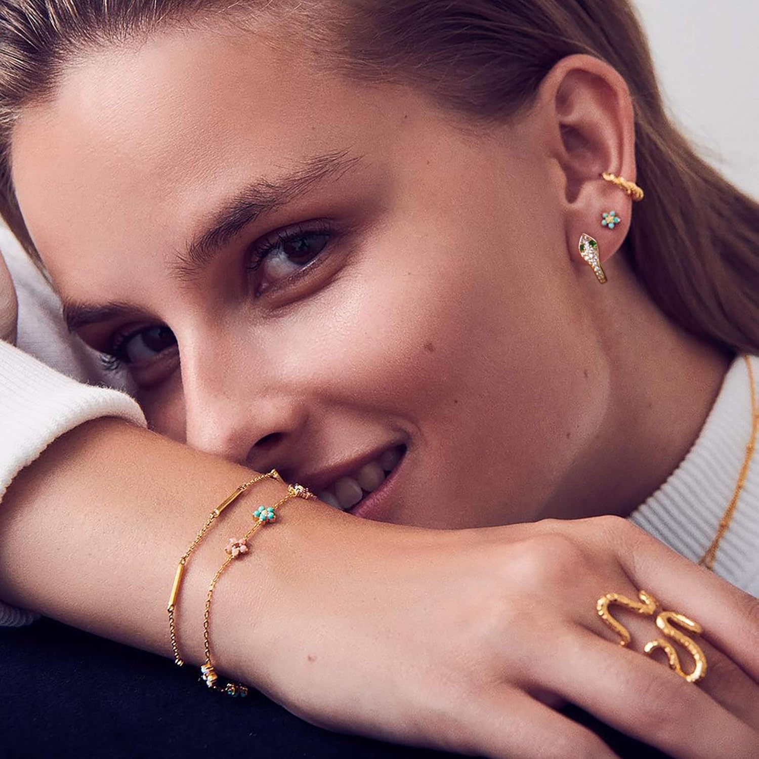 image:imageMEVECCO Dainty Gold Snake Earrings for Women 18K Gold Plated Dainty Snake Huggie Hoop Earrings Small Tiny Minimalist Snake Hoop Huggie Earrings Snake JewelrySnake CZ Green Eye