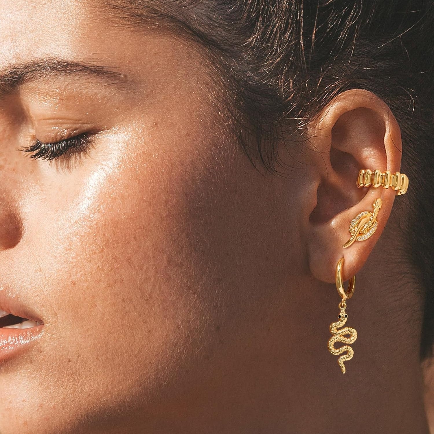 image:imageMEVECCO Dainty Gold Snake Earrings for Women 18K Gold Plated Dainty Snake Huggie Hoop Earrings Small Tiny Minimalist Snake Hoop Huggie Earrings Snake JewelrySnake Dangle