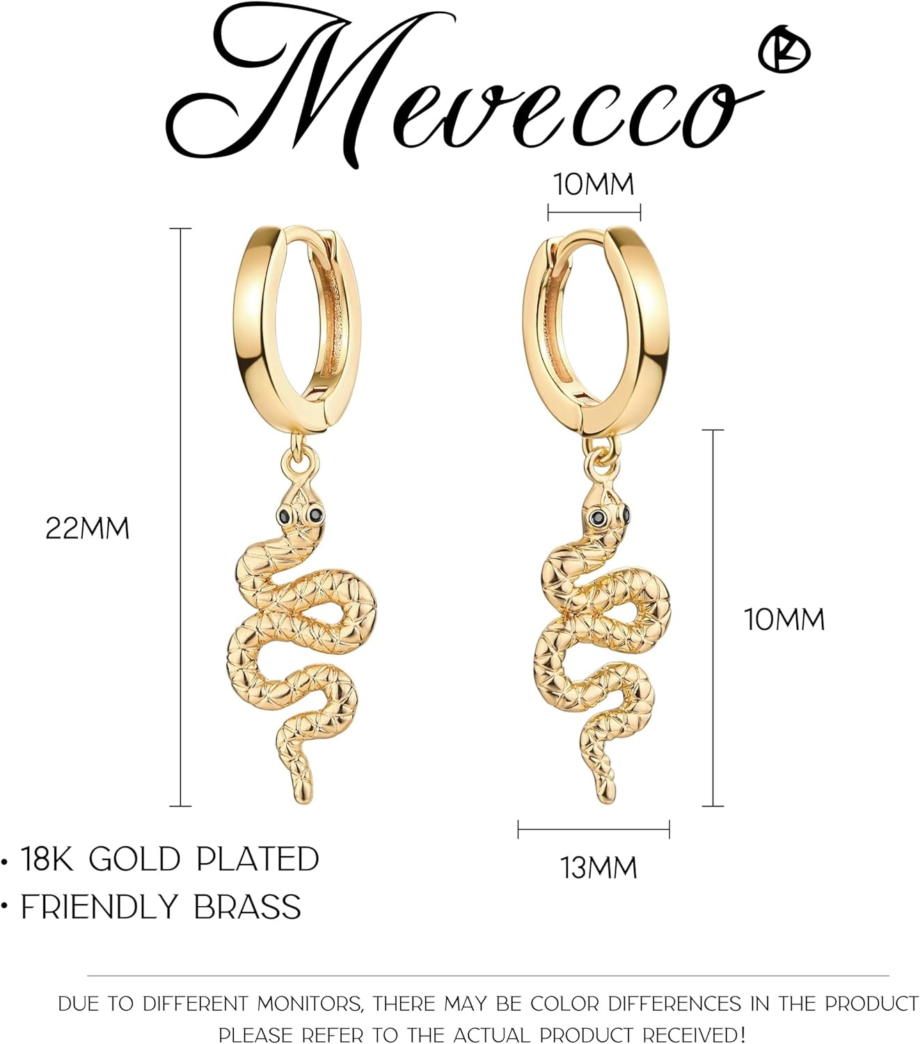 image:imageMEVECCO Dainty Gold Snake Earrings for Women 18K Gold Plated Dainty Snake Huggie Hoop Earrings Small Tiny Minimalist Snake Hoop Huggie Earrings Snake JewelrySnake Dangle