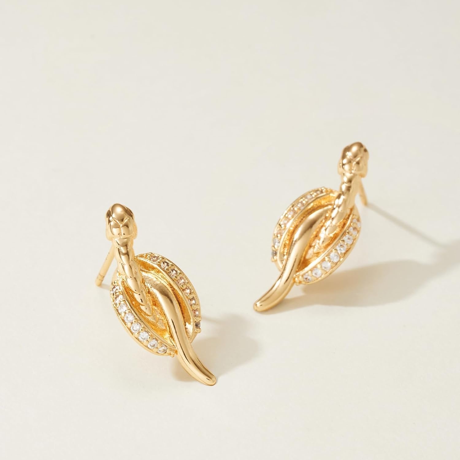 image:imageMEVECCO Dainty Snake Earrings Studs for Women 18K Gold Plated Boho Small Tiny Minimalist Stud EarringsCoiled
