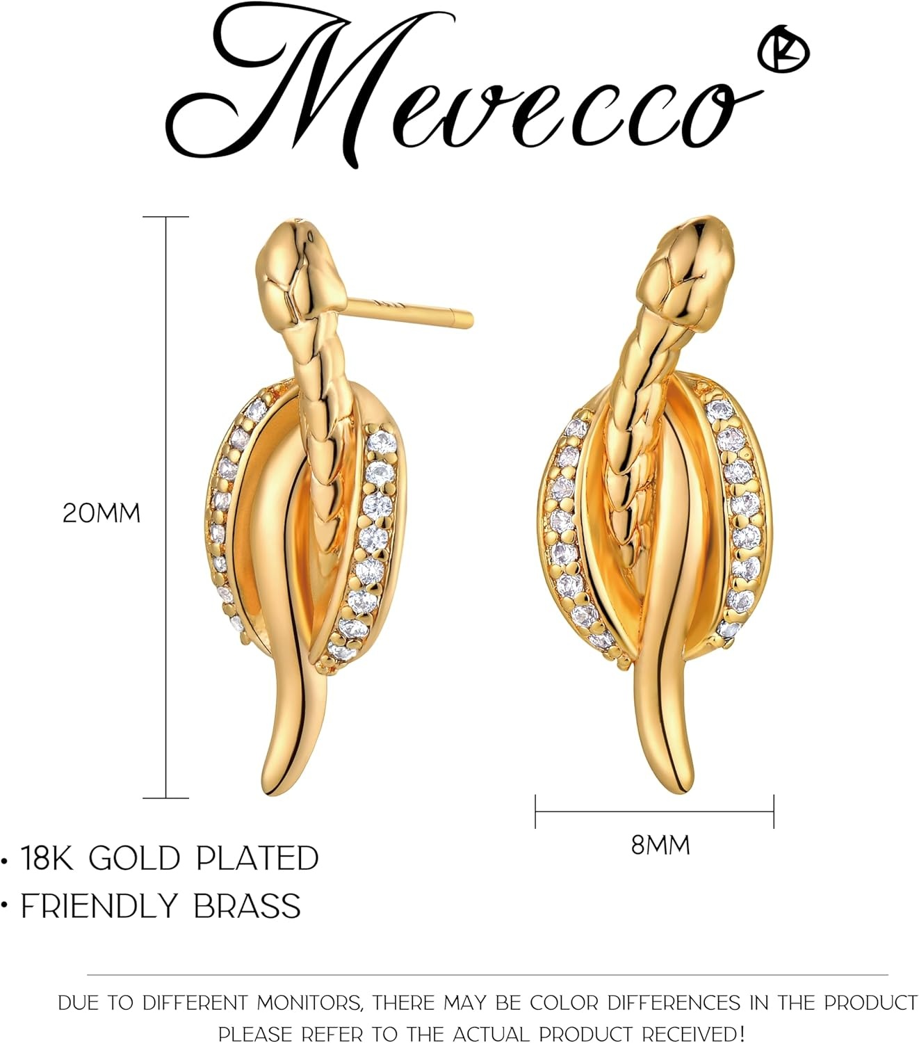 image:imageMEVECCO Dainty Snake Earrings Studs for Women 18K Gold Plated Boho Small Tiny Minimalist Stud EarringsCoiled