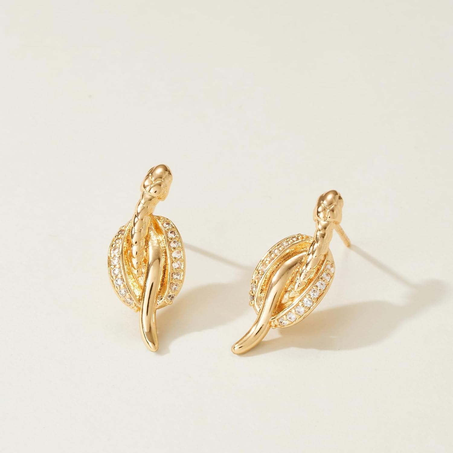 image:imageMEVECCO Dainty Snake Earrings Studs for Women 18K Gold Plated Boho Small Tiny Minimalist Stud EarringsCoiled