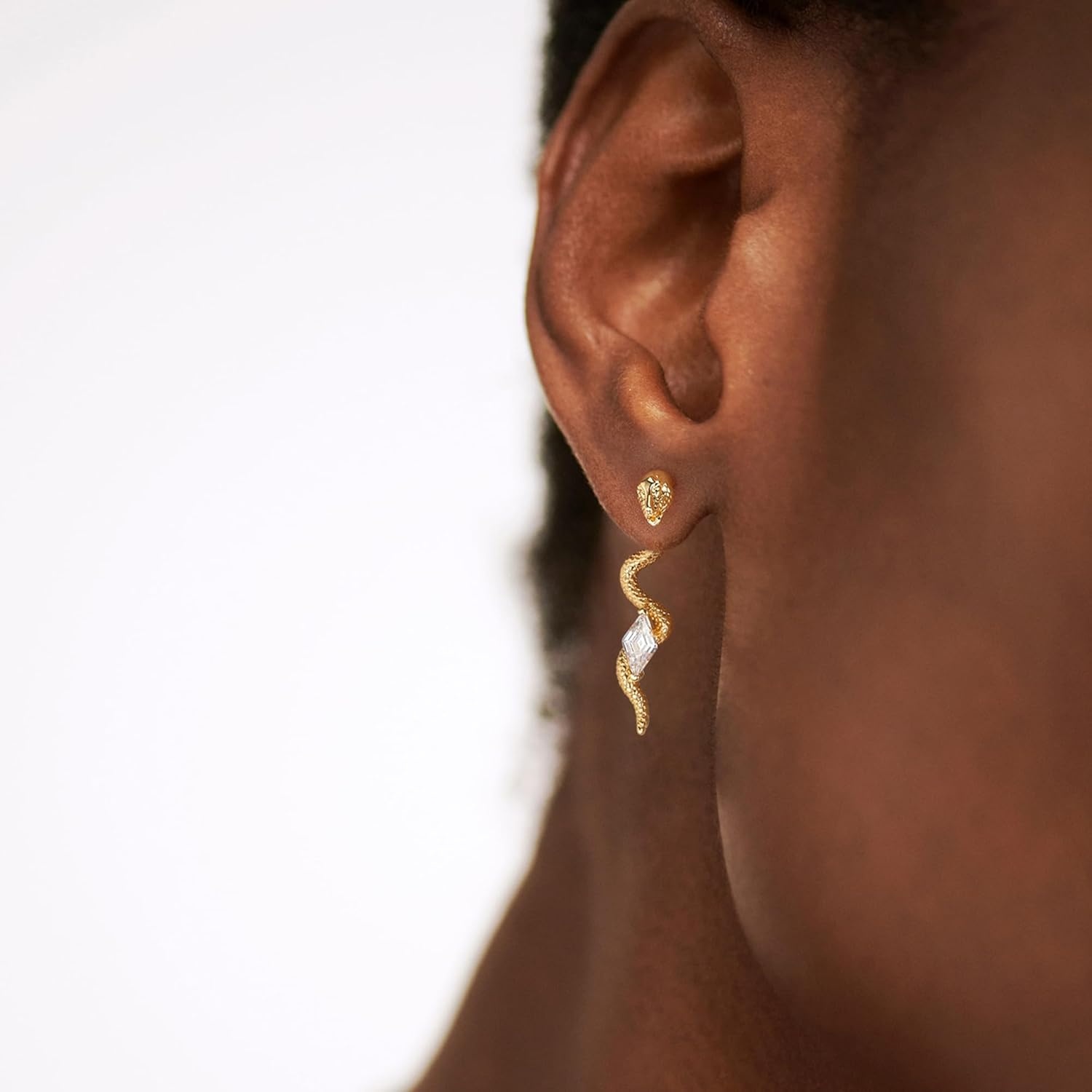 image:imageMEVECCO Dainty Snake Earrings Studs for Women 18K Gold Plated Boho Small Tiny Minimalist Stud EarringsWhite CZ Snake Studs