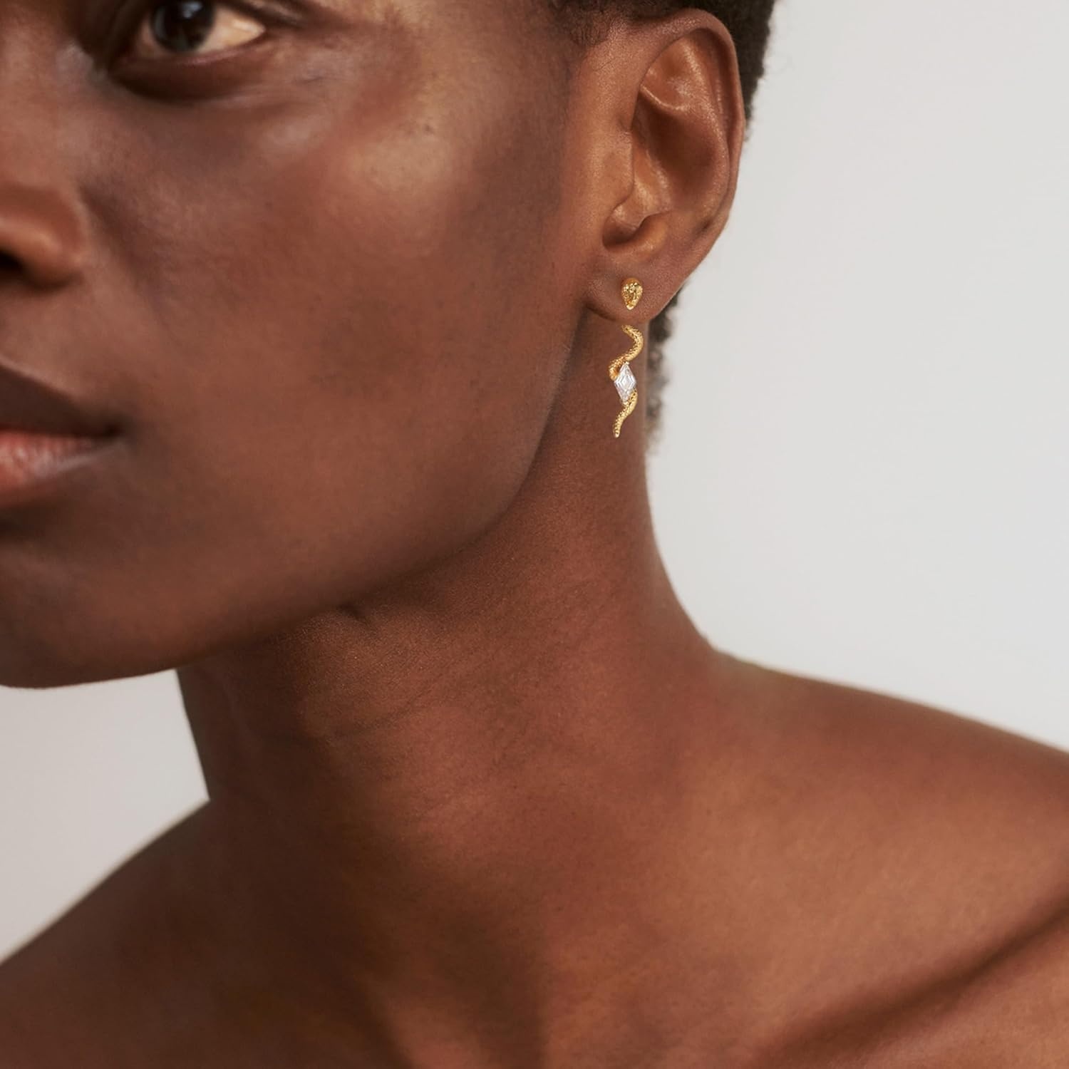 image:imageMEVECCO Dainty Snake Earrings Studs for Women 18K Gold Plated Boho Small Tiny Minimalist Stud EarringsWhite CZ Snake Studs