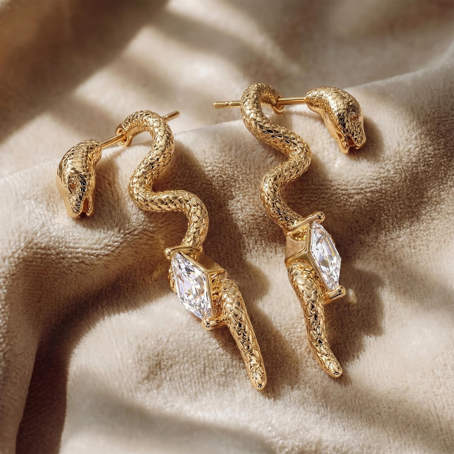 image:imageMEVECCO Dainty Snake Earrings Studs for Women 18K Gold Plated Boho Small Tiny Minimalist Stud EarringsWhite CZ Snake Studs