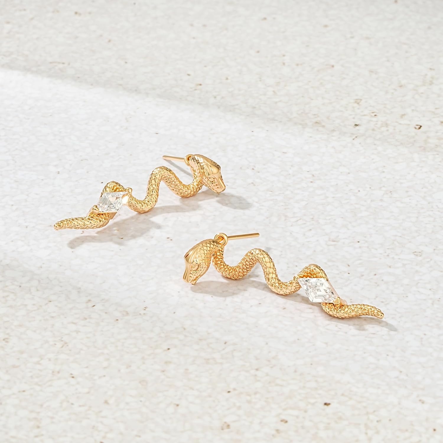 image:imageMEVECCO Dainty Snake Earrings Studs for Women 18K Gold Plated Boho Small Tiny Minimalist Stud EarringsWhite CZ Snake Studs