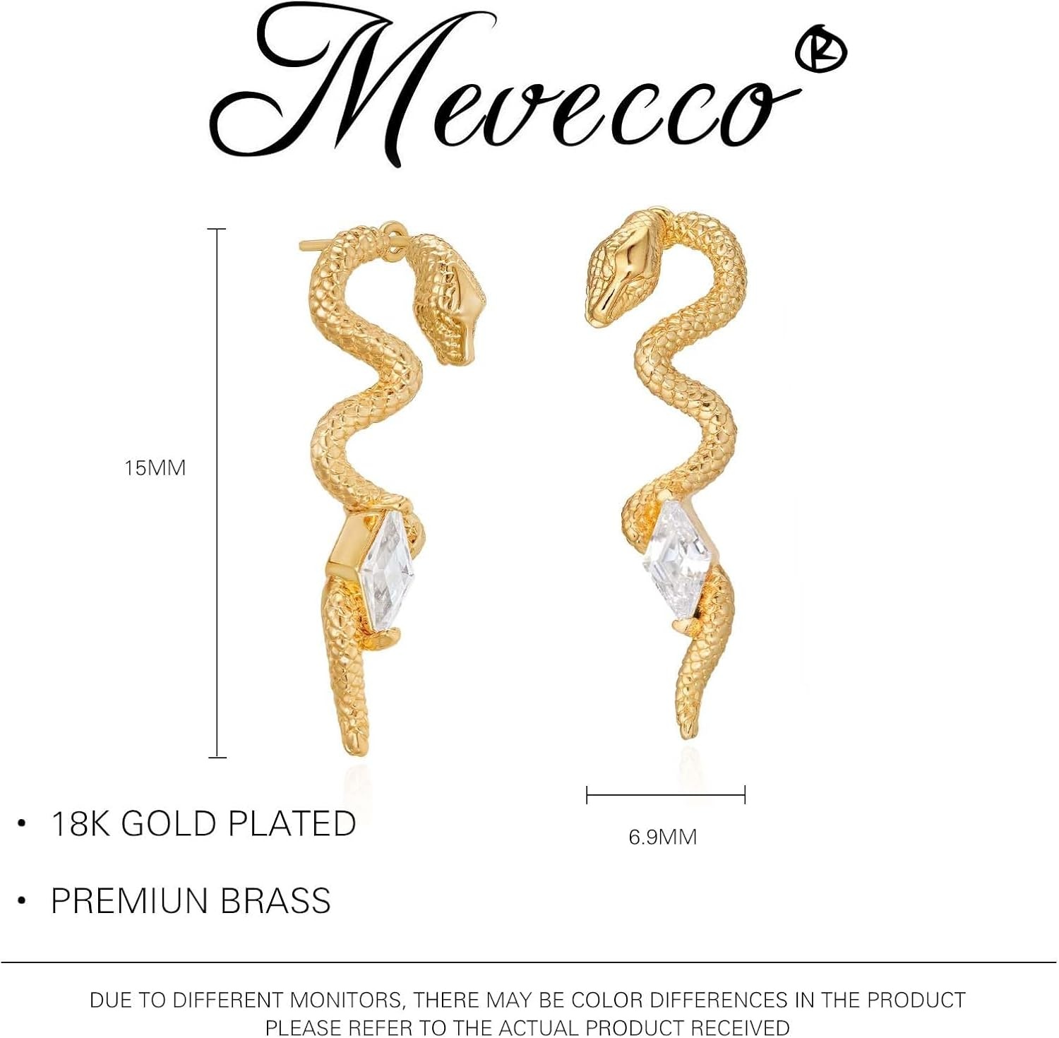 image:imageMEVECCO Dainty Snake Earrings Studs for Women 18K Gold Plated Boho Small Tiny Minimalist Stud EarringsWhite CZ Snake Studs
