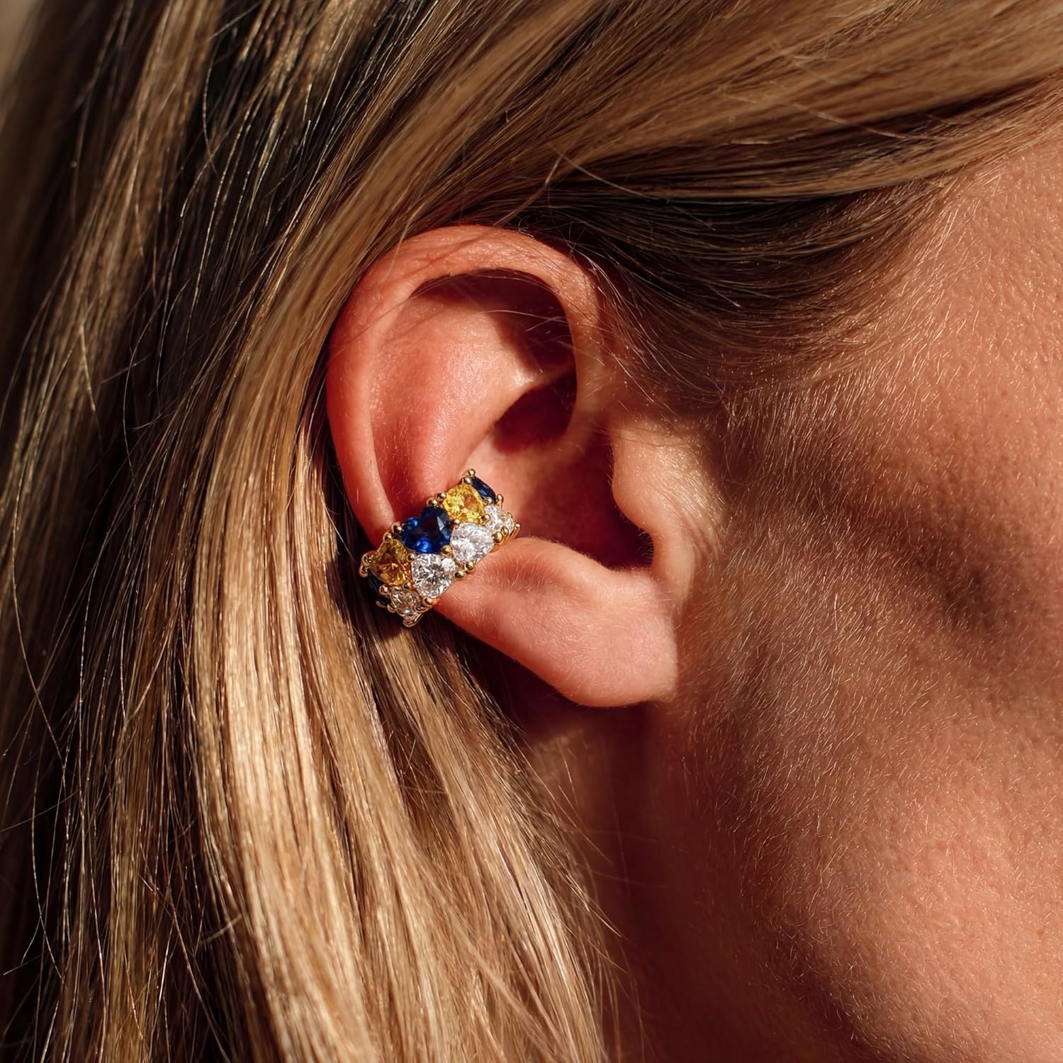 image:imageMEVECCO Ear Cuff Non Piercing 18K Gold Plated Ear Cuff Earring Sets Clip on Cartilage Turquoise Red Ruby CZ Heart Flower Fake Hoop Earrings Stack Women Giftsheart cuff