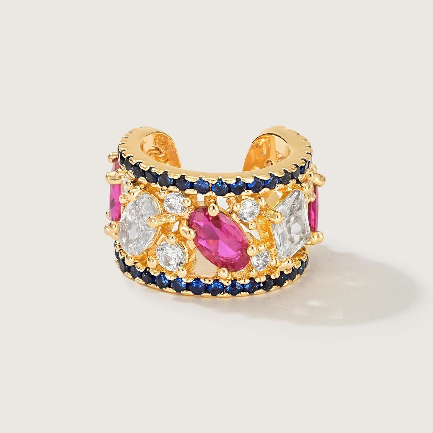 image:imageMEVECCO Ear Cuff Non Piercing 18K Gold Plated Ear Cuff Earring Sets Clip on Cartilage Turquoise Red Ruby CZ Heart Flower Fake Hoop Earrings Stack Women Giftsmulticolor cuff